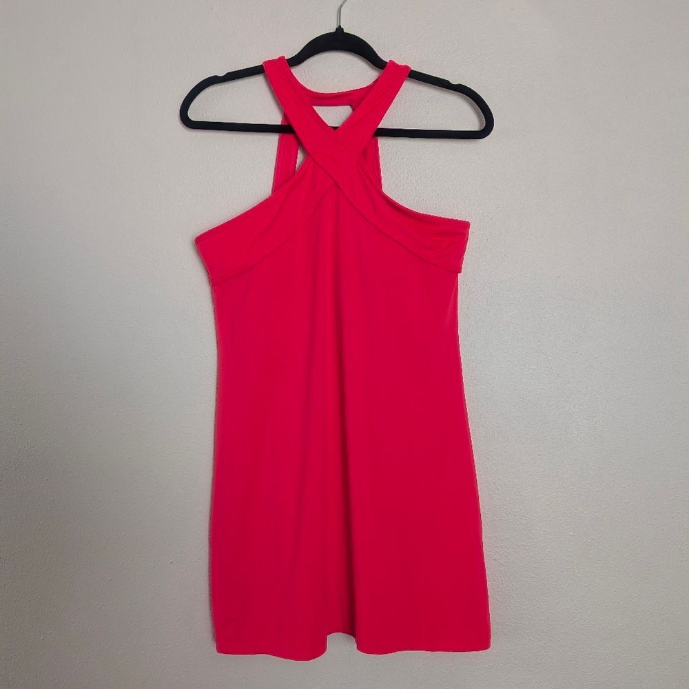 Fabletics Chicago Dress Mini Halter Hot Coral Size Medium - Picture 4 of 8